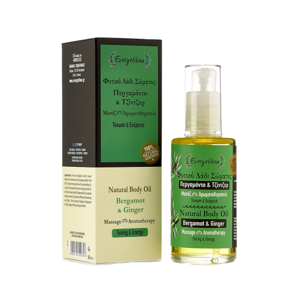 Natürliches Massageöl  und Aromatherapie mit Bergamotte und Ingwer von Evergetikon